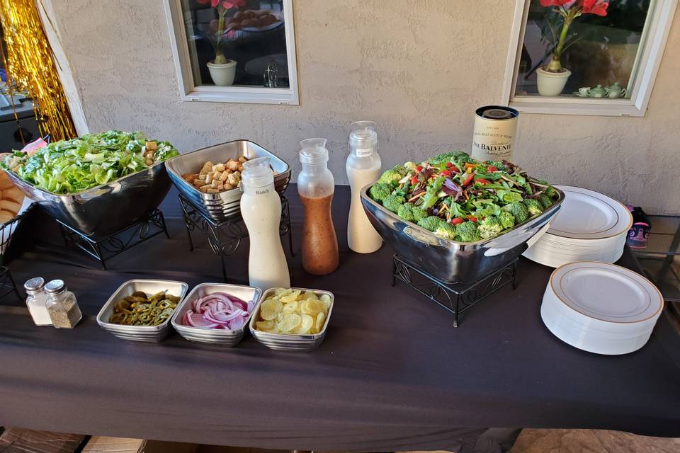 Freshly baked rolls and salad