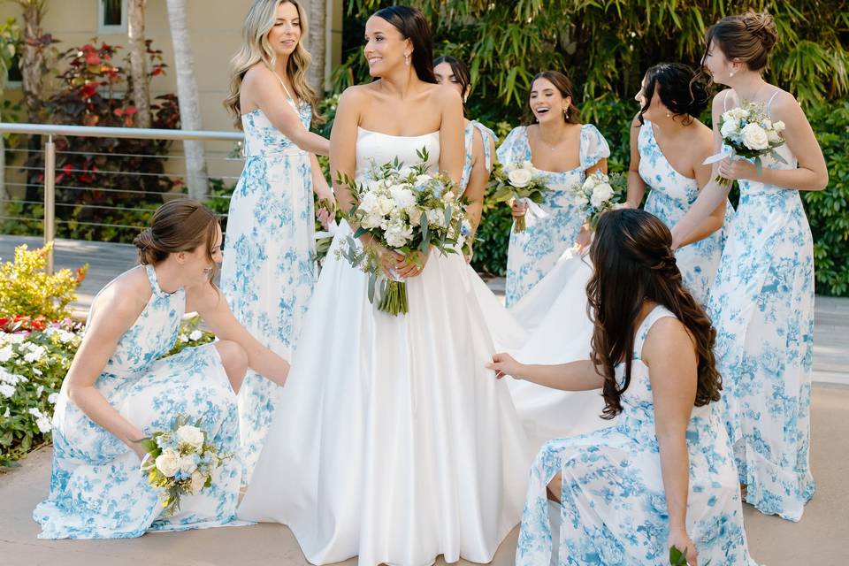 Floral Blue Bridesmaid Dresses