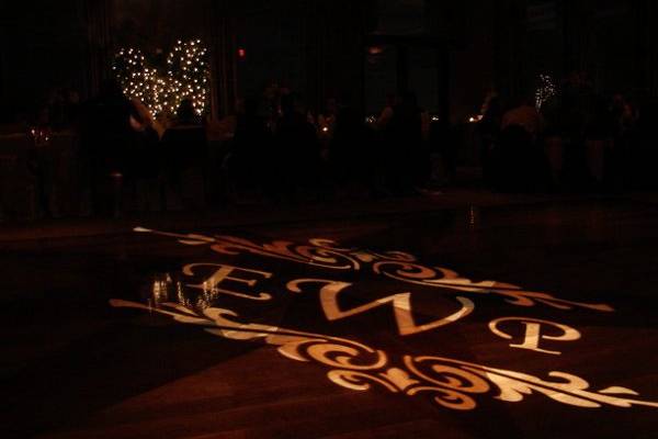 One of the Hottest Wedding Trends Customized Monogram Gobo.  Please call Sound Fusion for further details!!