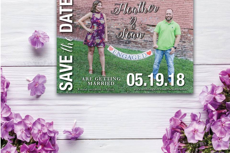 Beautiful save the date created with an engagement photo