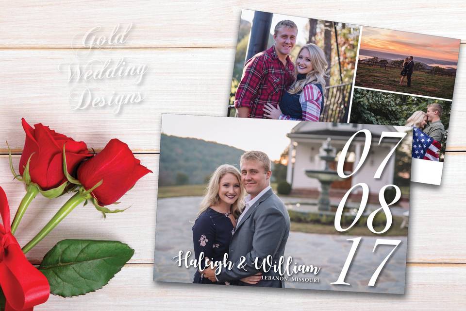 Front and back save the date created with these beautiful engagement photos