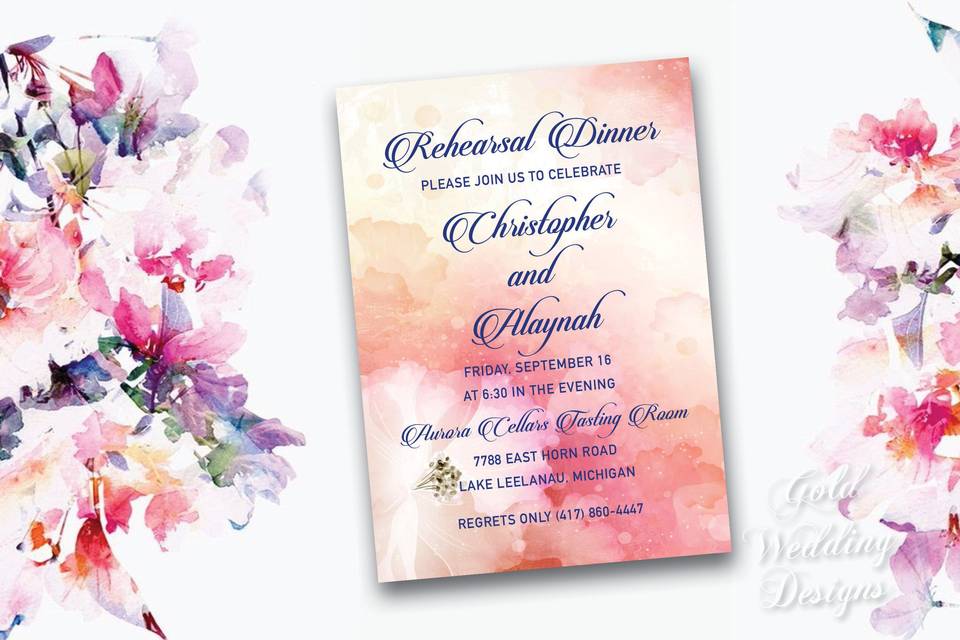 Floral watercolor rehearsal dinner invitation