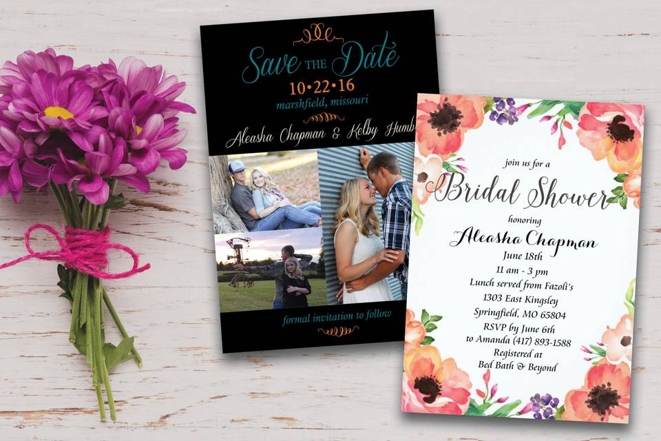 Save the date & bridal shower invitation set