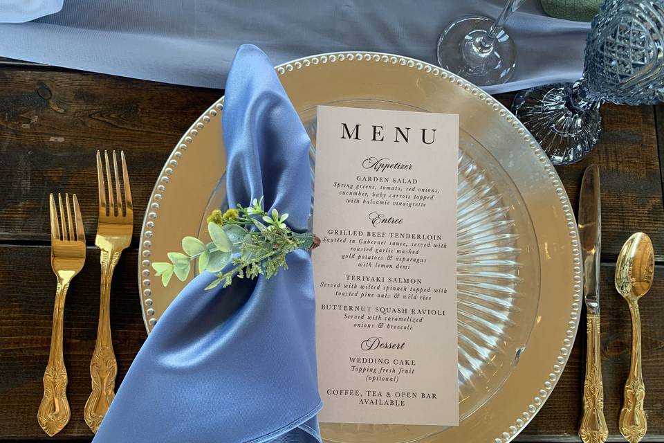 Menus to match wedding theme