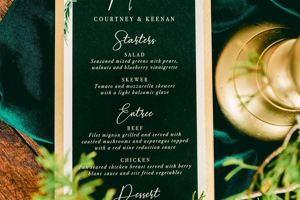 Menus to match wedding style