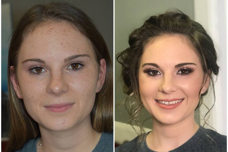 Makeup and hair before and after