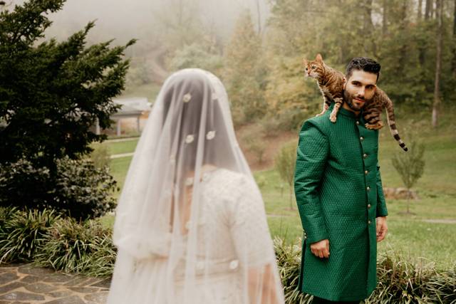 The happy couple with a cat