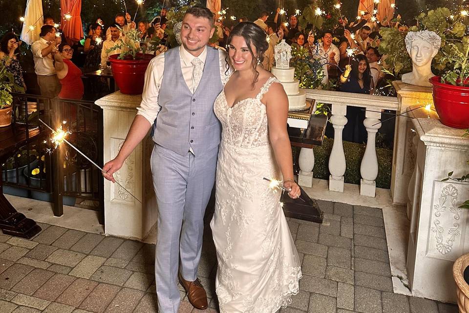 Cutting cake and sparklers