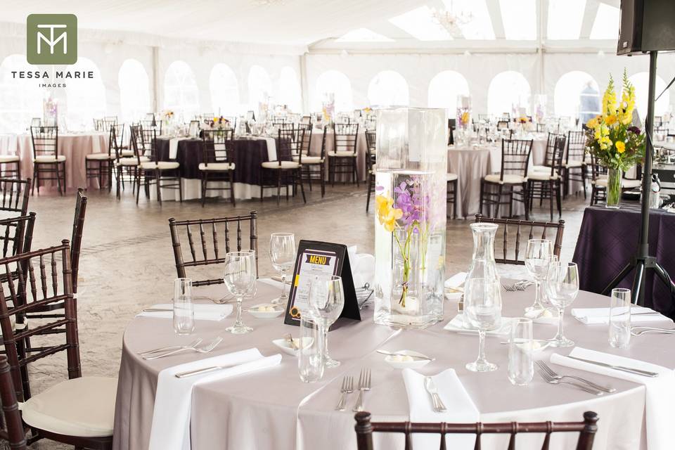 Table setup with flower centerpiece