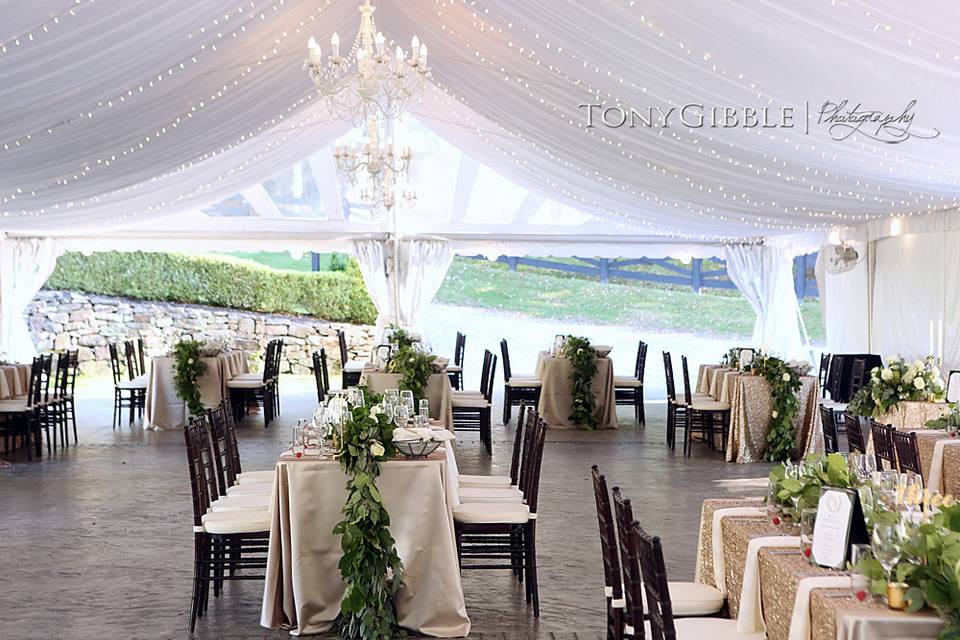 Table setup with flower centerpiece