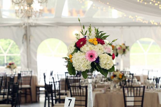 Table setup with flower centerpiece