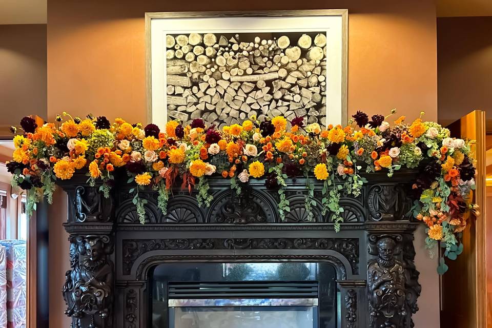 Fireplace Back Drop W Flowers
