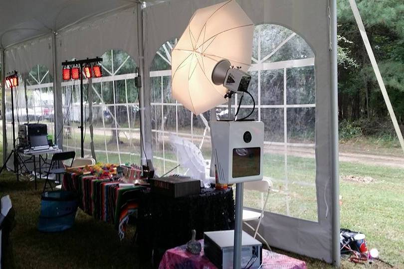 Booth backdrop and chairs