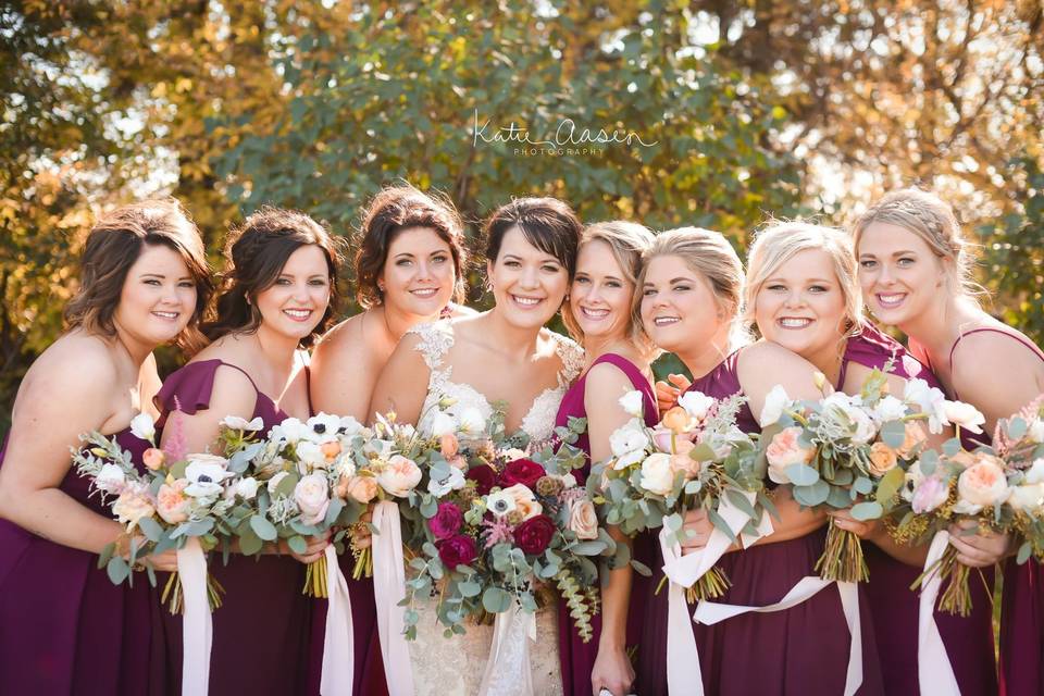 The bride with her bridesmaids