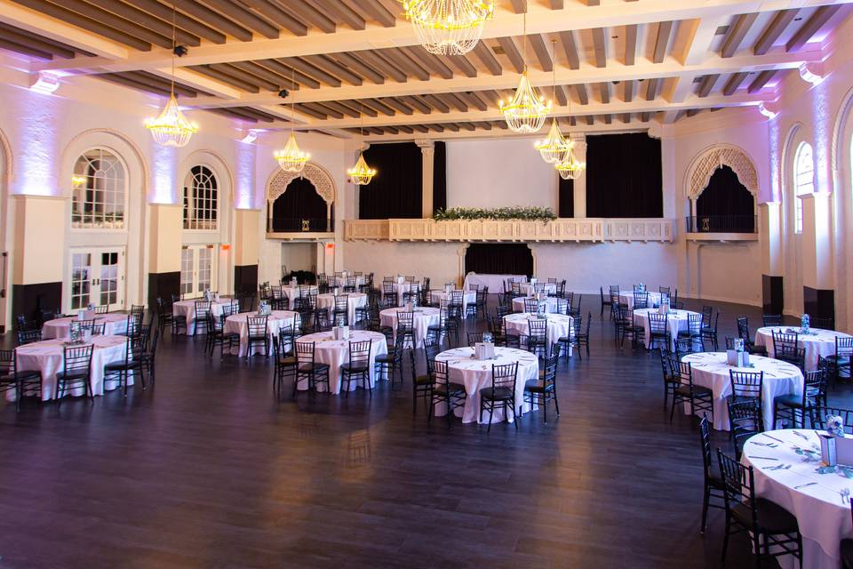 Table setup in ballroom