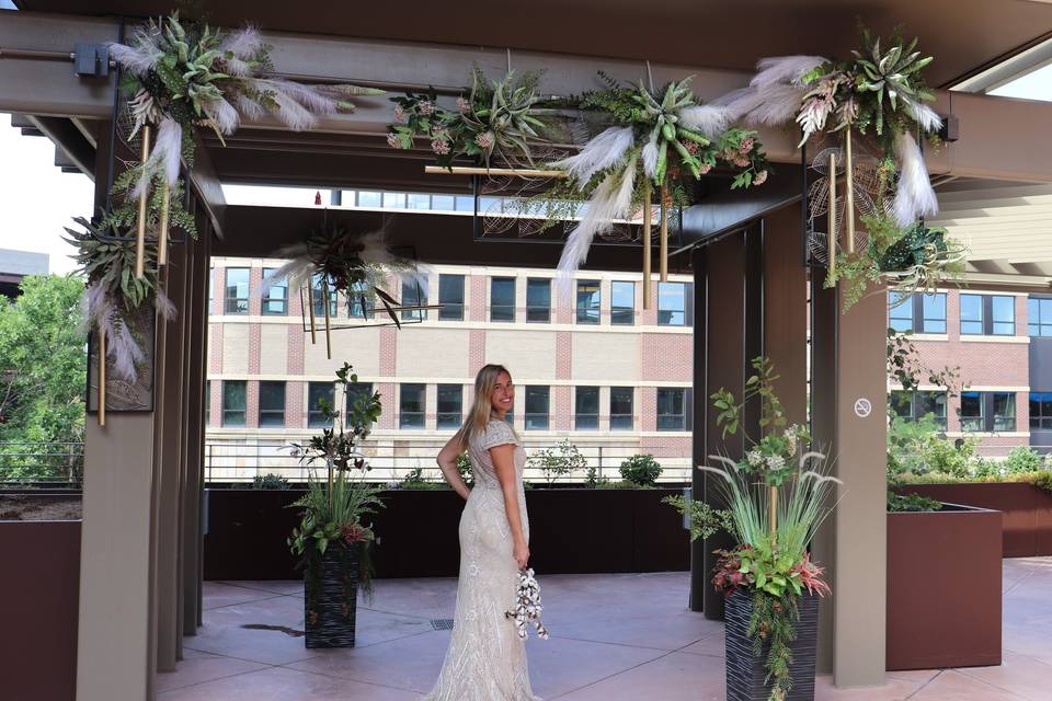 Terrace pergola with decor