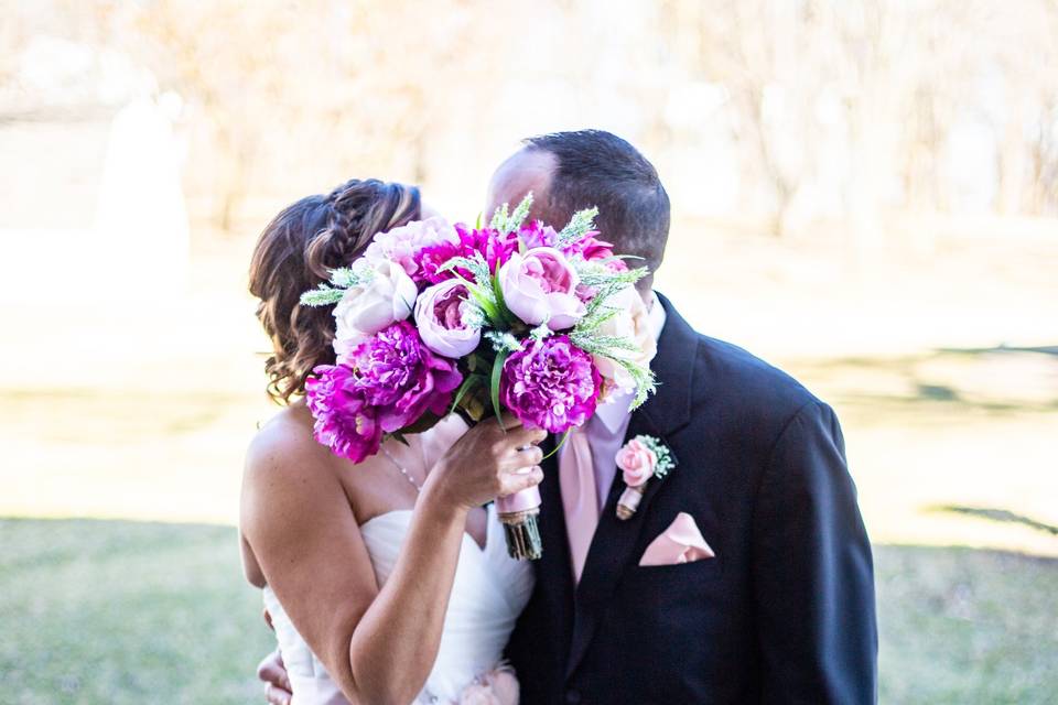 Bride and groom kiss