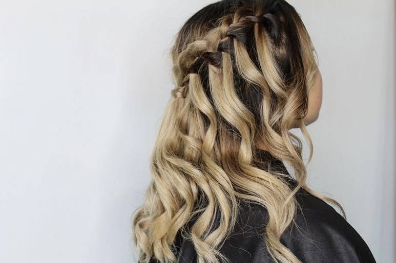Waterfall braid and curls