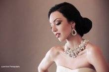 Badgley Mischka pearl & crystal statement necklace & Margaret Rowe crystal encrusted hoop earrings.