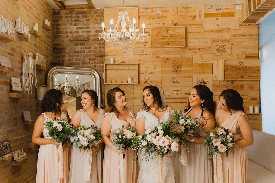 Bride with her bridesmaids