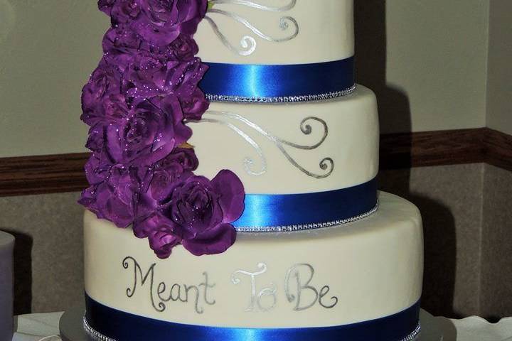 All fondant cake with hand painted scrolls and text