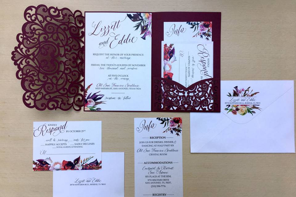 Burgundy Laser Cut Invitation