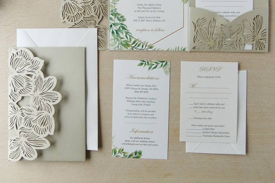 Greenery and Gold Foil Invites