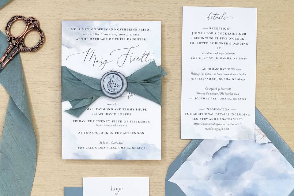 Dusty Blue Water Color Invites