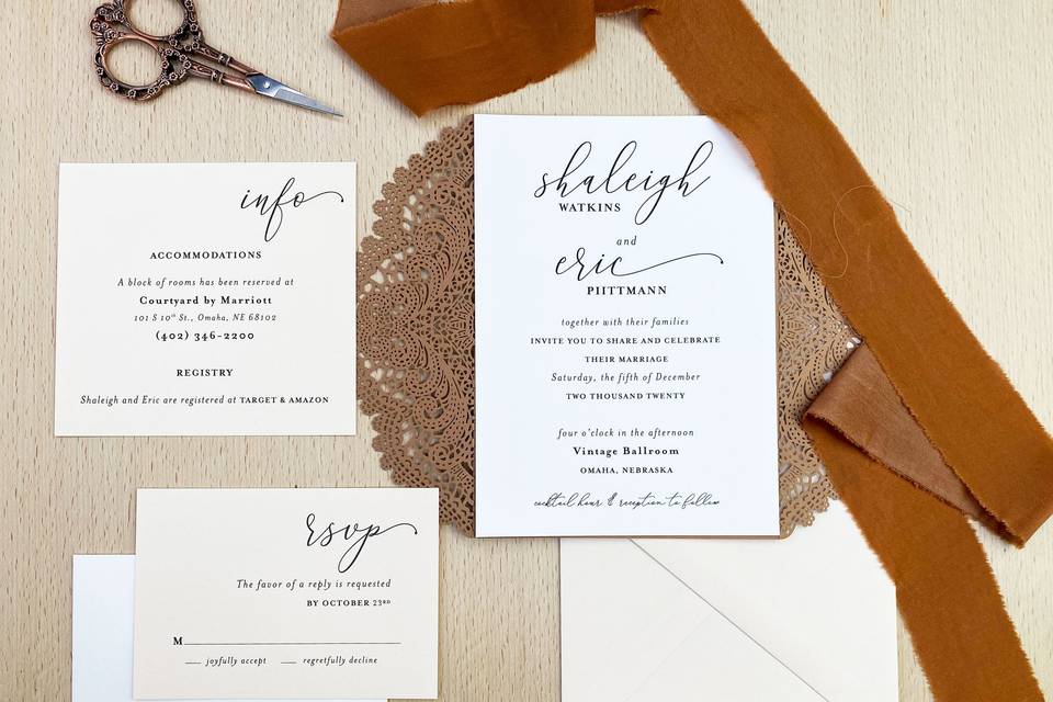 Greenery and Gold Foil Invites