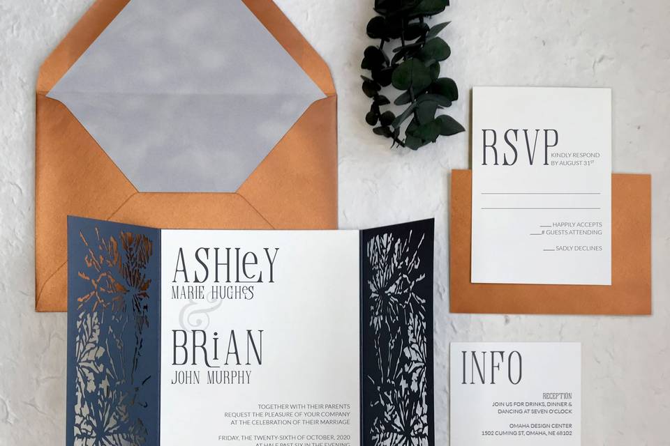 Slate and Copper Invitations