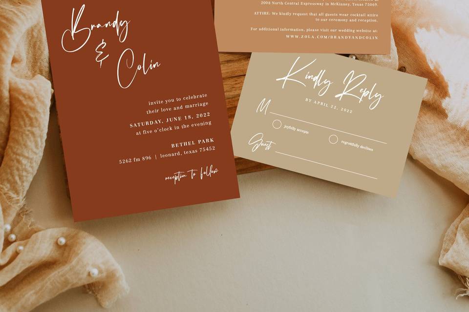 Bohemian wedding stationery