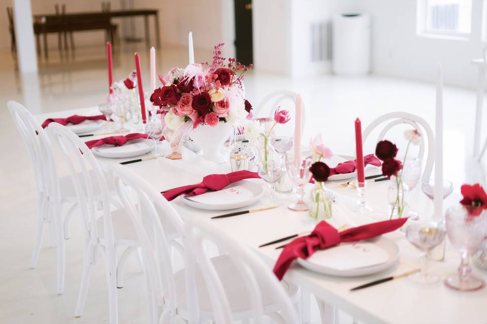 Pink-and-red place setting