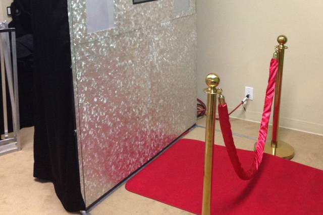 Our open concept booth and of course it comes the VIP red carpet style! We fit large groups!  Up to 10 adults.  Truly Unlimited prints!  Everyone gets a copy of their photos.The only booth with 