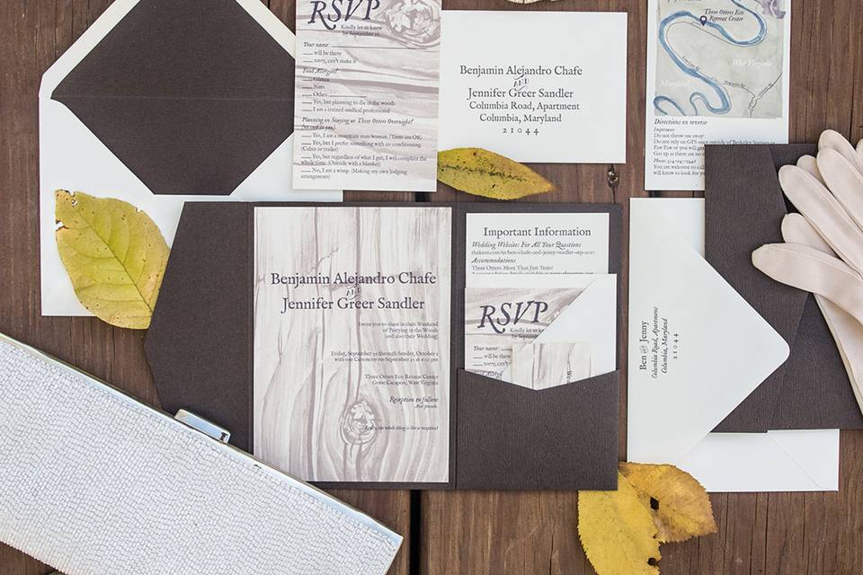 Woodgrain wedding invitations