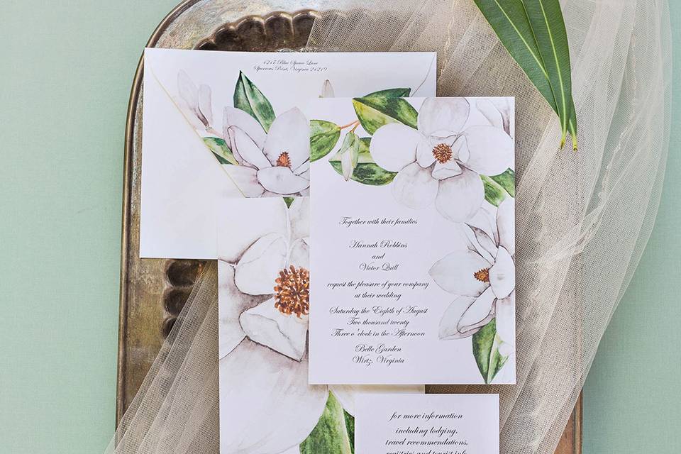 Magnolia wedding invitation