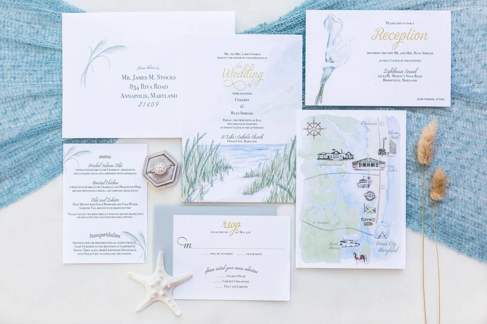 Beachy wedding invitations