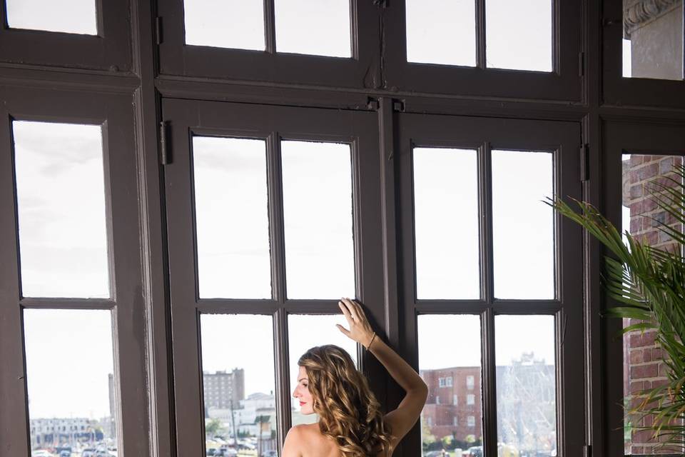 Cait looking out window