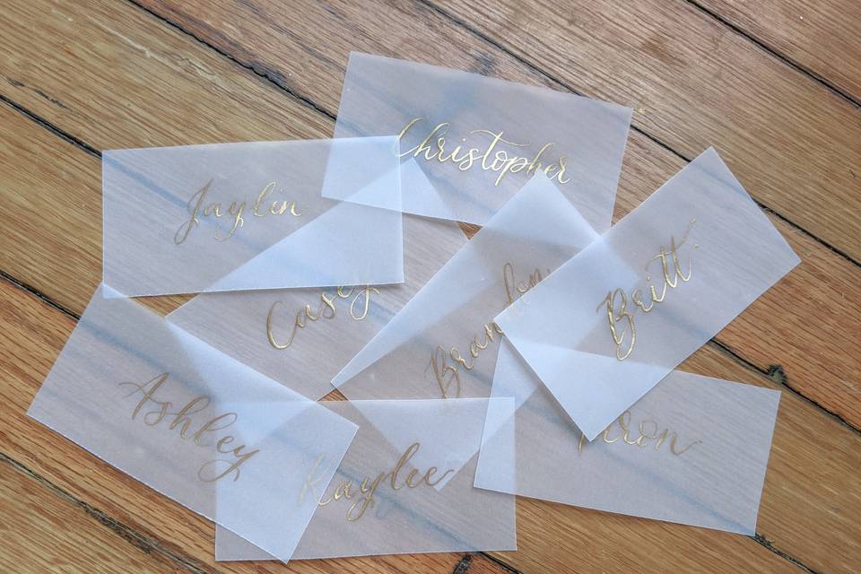 Gold Ink Vellum Place Cards