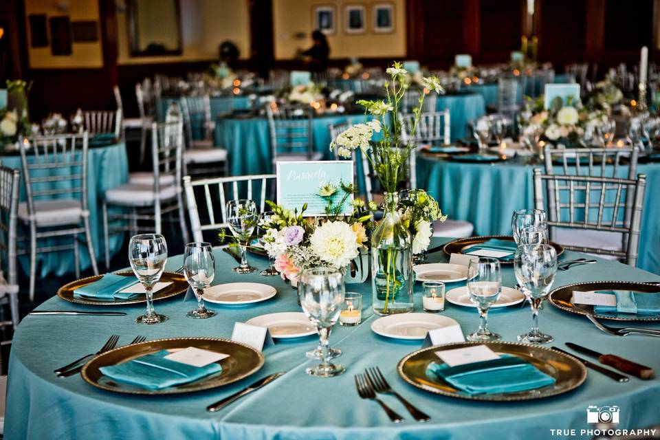 Table setup with flower centerpiece