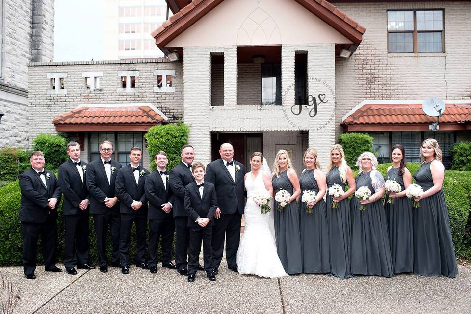 Newlyweds and their guests lined up