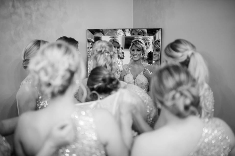 Bride Dressing with her girls