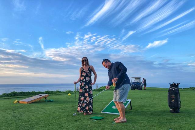 Playing golf