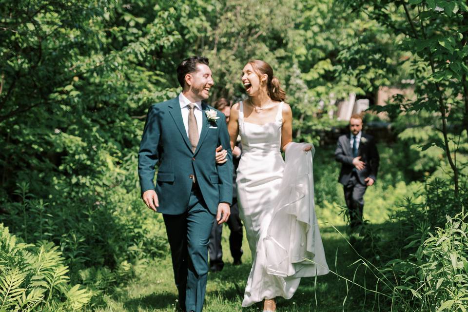Bride and Groom stroll