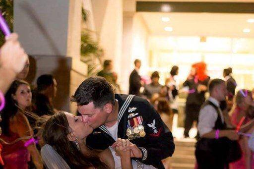 Newlyweds share a kiss