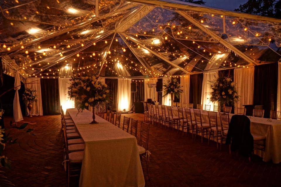 Clear tent at night