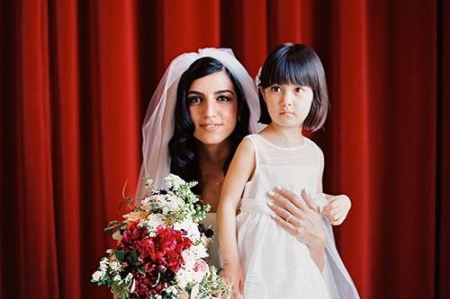 Bride and the flower girl