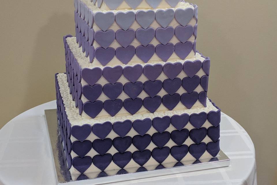 Ombre' purple heart wedding cake