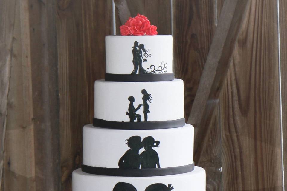 Couples' story hand painted cake
