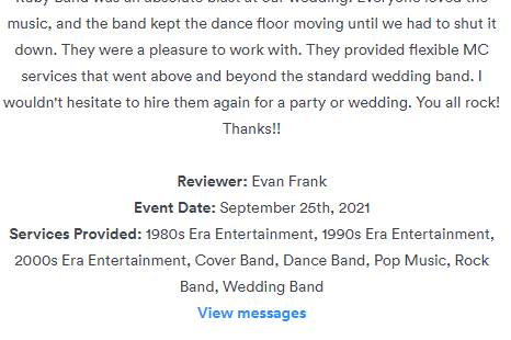 5-star band rating from groom