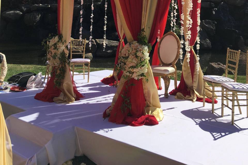 Red and gold mandap